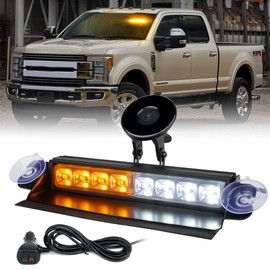 Xprite White&Amber LED Strobe Flashing Light Aluminum, Windshield Dash Deck Hazard Warning Traffic Advisor Caution Lights w/Suction Cups, for Emergency Construction Vehicles POV Truck EMS Snowplow