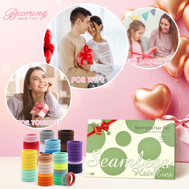 100PCS Elastic Hair Ties, Seamless Hair Band, Ponytail Holder No