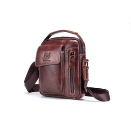 BULLCAPTAIN Men's and Women's Small Shoulder Bag, Genuine Leather Bag, Retro Lightweight Cross Body Everyday Satchel Bag for Business Casual Sport Hiking Travel Dark Brown