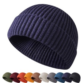 M2Ma Men's Beanie, Thick, Ribbed Knit Hat, Unisex, One Size Fits Most, Made of Good Quality Rayon, High Elasticity, Lightweight, Knit with Inner Cap, navy