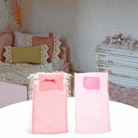 ibasenice Miniature Pillows Bedding Accessories - 2 Sets Doll Pink Sheet Pillow Quilt Accessories Miniature Cotton Bed Pillows Doll House Bed Accessories