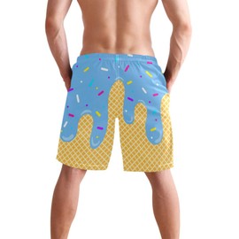 SLHKPNS Men's Swim Trunks Quick Dry Swimming Shorts with Mesh Lining and Pocket Blue Ice Cream Swimsuit Trunks, S