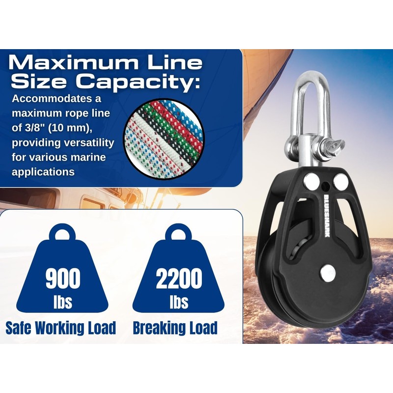 Blue Shark 2250-Sailing Pulley Blocks 38mm Single Swivel (2-Pack)