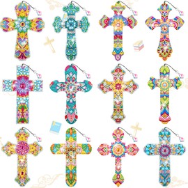 Tenceur 12 Pcs Cross Diamond Art Kit for DIY Religious Crystal 5D Diamond Painting Bookmarks Rhinestone Kits for Reading Lover Home Office Project Read DIY Crafts Gifts
