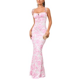 KUTUMAI Women's Summer Floral Bodycon Maxi Dress Spaghetti Strap Sleeveless Boho Long Dresses PPrint L