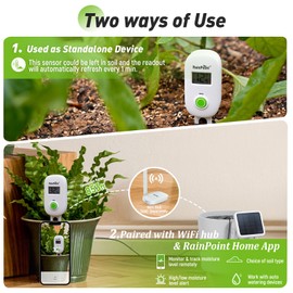 RAINPOINT Smart Digital Wireless Plant Moisture Meter Houseplant Indoor,WiFi Hub Needed,Capacitive Probe,Leave-in Soil Hygrometer Sensor,Real-time Monitor Humidity Tester Outdoor Gardening