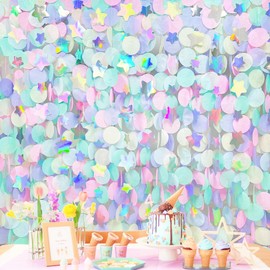 pinkblume 205Ft Pastel Party Decorations Circle Dot Backdrop Streamer Pastel Tissue Paper Polka Dots with Iridescent Star Hanging Garland for Birthday Wedding Bachelorette Engagement Baby Shower Party Supplies