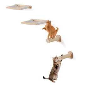 VEVOR Wall Mounted Cat Shelves, Perches with Jumping Posts & Hammocks, Cat Furniture Set up to 40 lbs, Removable & Washable Coral Fleece for Sleeping, Playing, Climbing, Set of 4