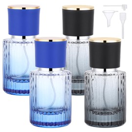 Segbeauty 1oz Glass Perfume Bottles Empty Cologne Bottle 4Pack of 2pcs Travel Containers Blue Atomizer Sprayer for Perfume, 2pcs Black Travel Size Cologne Refill Bottle with Transfer Tools Set