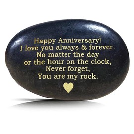Happy Anniversary Rock Pebbles Creative Gift, with Black Velvet Bag, My Rock Gifts Decorative Stones Wedding, Anniversary Presents for Husband, Wife, Parents Heartwarming Stone
