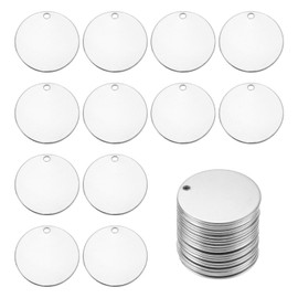 sourcing map 20Pcs Stainless Steel Blank Stamping Tag Engraved Stainless Steel Round Charm Pendant with Holes 25mm/1" for Pendant Bracelet Necklace Jewelry Making Earring
