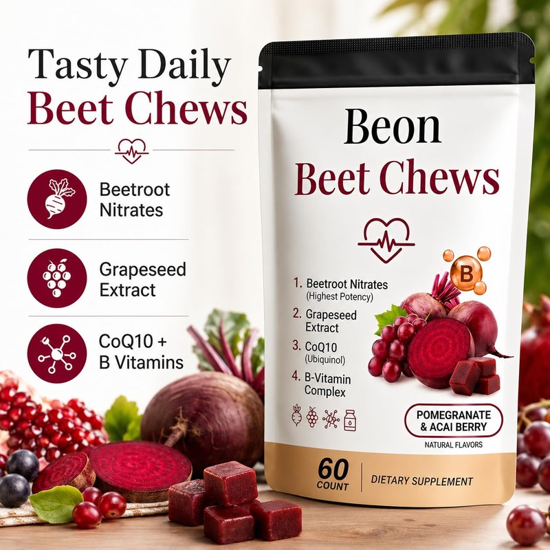 Beon Beet Chews, Beon Beetroot Chews Gummies with Grape Seed