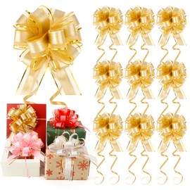 10Pcs Gold Bows For Gift Wrapping,Pull Bows For Gift Wrapping,Gift Bows For Presents,Big Bow For Present,Pink Bows Use for Wedding Christmas Birthday Party Gift Baskets Flower Gift Boxes Decoration
