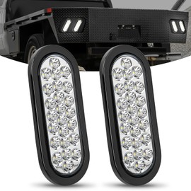 Nilight 6Inch Oval Trailer Tail Light 2PCS White 24LED Back Up Reverse Light w/Flush Mount Grommets Plugs IP67 Waterproof for 12V Truck ATV UTV Trailer Bus RV Camper