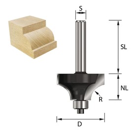 ENT Beading Cutter TC Shank (C) 8 mm, Diameter (A) 20,7 mm, B 9,5 mm, R 4 mm, D 32 mm, with Ball Bearing