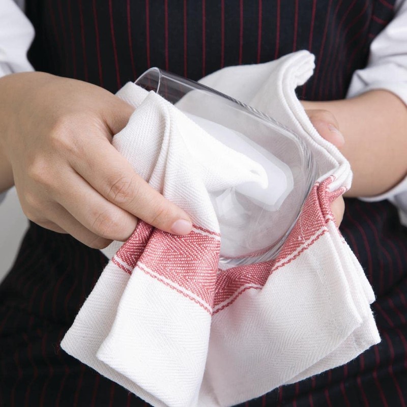 Vogue Heavy Thick and Absorbent Red Tea Towel Cloth, White
