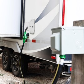 RVGUARD 50 Amp 25 Foot RV/EV Extension Cord, NEMA 14-50P/R Heavy Duty Extension Cord with LED Power Indicator and Cord Organizer, Black&Yellow, ETL Listed