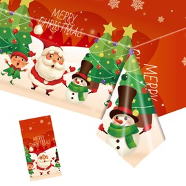 EVYIENEN 1 Pack Merry Christmas Tablecloth, 54x108 inch Christmas Theme Rectangle Plastic Table Cover Disposable Waterproof Tablecloth for New Year Merry Christmas Party Decorations Supplies