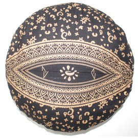 Mandala Barmeri Large Floor Pillow Cover Cushion Meditation Seating Ottoman Throw Cover Hippie Decorative Zipped Bohemian Pouf Ottoman Cases Black Gold, 16" Round