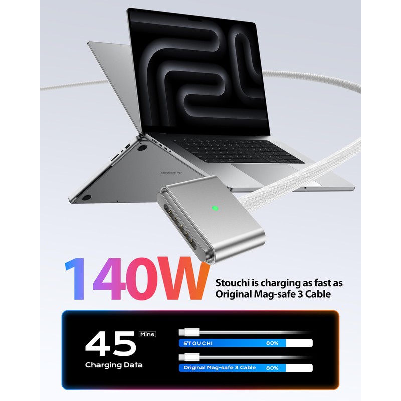 Stouchi 6ft USB-C to Magnetic 3 Cable, 140W Fast Charging
