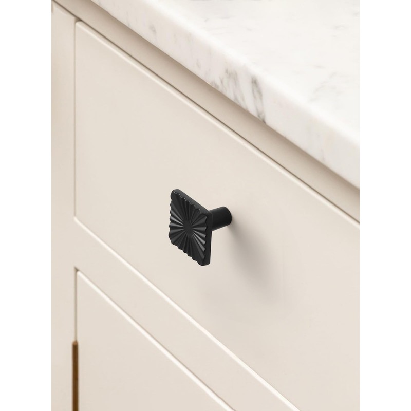 SORWDUERM 2 Pack Black Cabinet Knobs Square Drawer Pulls Bathroom