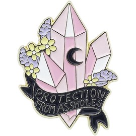 Protection from Assholes Crystals Witch Moon Amulet Humor Joke 1.4" Enamel Pin Badge