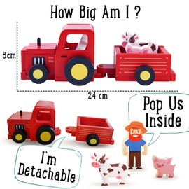 Jaques of London Wooden Tractor Toy | Red Tractor Toys for 1 Year Olds | Wooden Toys for 2 Year Olds | Britains Farm Toys for Toddlers | Since 1795