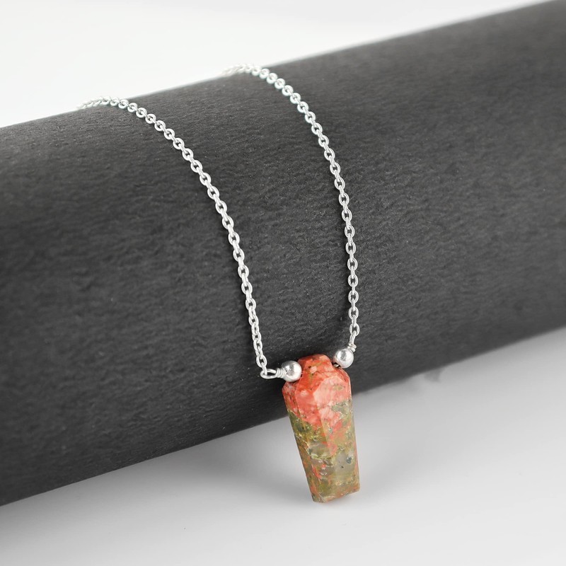 Natural Unakite Coffin Shape Necklace, Polished Gemstone, Healing Crystals, Gift