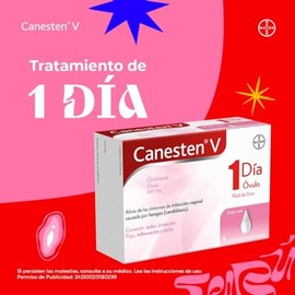 Canesten V Dual 1 Día, Crema para Infecciones Íntimas Causadas por Hongos y Bacterias, Caja con 1 Crema 1% y 1 Óvulo 500mg