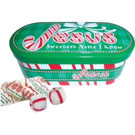 Scripture Candy, Jesus Sweetest Name I Know Christmas Tin with Soft Peppermint Candy, 4 Ounces