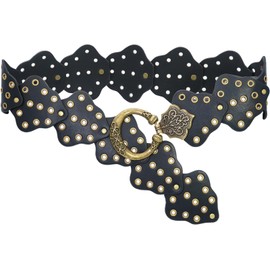 YeeHeen Wide Disc Belt for Women Concho Leather Belts Boho Western Waist Belt for Dress Gold Black 150CM
