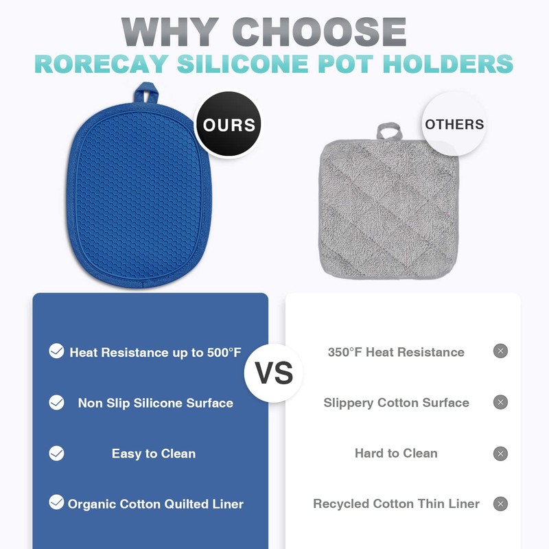 2-Pack Silicone Pot Holders for Kitchen Heat Resistant up to