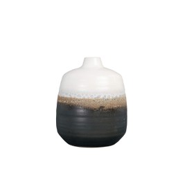 Bloomingville Black & White Ceramic Vase with Brown Reactive Glaze Accent, Small