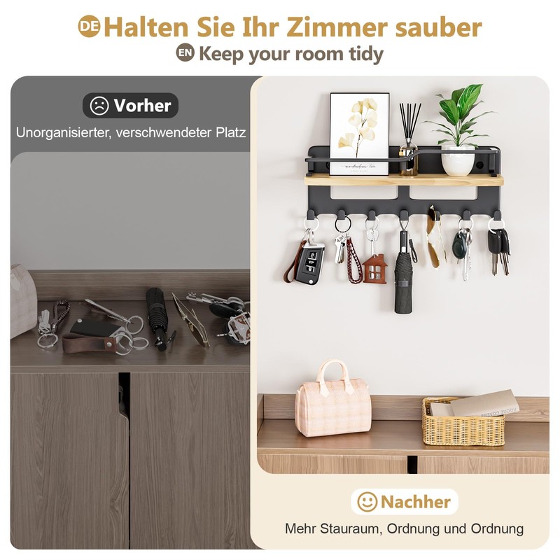 Yorbay Wooden Key Rack with Shelf: Multifunctional Wall Key Rack