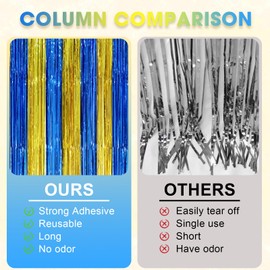Voircoloria 3 Pack 3.3 x 8.2 ft Blue Gold Foil Fringe Backdrop Curtains, Tinsel Streamers Party Decorations, Fringe Backdrop, Door Shimmer for Father's Day Graduation or Birthday Party