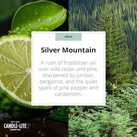 CANDLE-LITE Candle-lite Rugged & Refined Scented Candle for Men, Silver Mountain, 9 oz Tin, Poured in The USA, Masculine Fragrance, 1-Wick, 58 Hours of Burn Time, Ideal Gift for Man in Your Life & Father's Day
