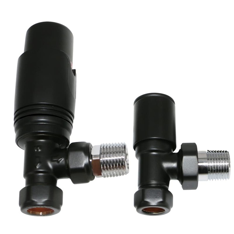 NRG Angled TRV Thermostatic Designer Radiator Valve Black Central Heating