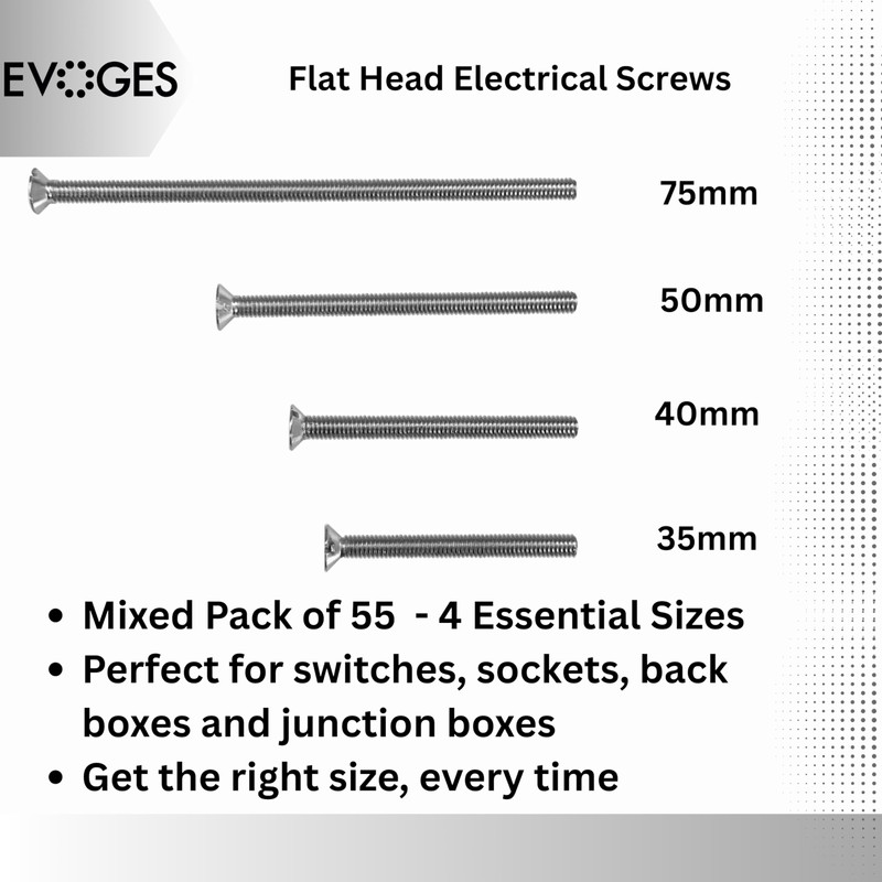 Evoges M3.5 Electrical Fixing Screws - Nickel Plated, Flat Head