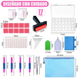 Accesorios de Pintura de Diamantes 77pcs, Kit de Accesorios para Pintura de Diamantes, Herramienta de Punto de Cruz (77, Multicolor)