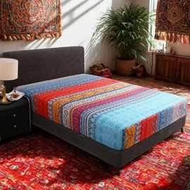 Sábana bajera estilo bohemio, tamaño individual, de 15 pulgadas de profundidad, de microfibra resistente a las arrugas, funda de colchón elástica para todas las estaciones con diseño floral artístico
