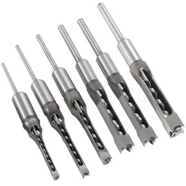 findmall 6Pcs Square Hole Drill Bit HSS Square Hole Saw Mortise Chisel Drill Bit Tools Wood Mortising Chisel Set Twist Drill Wood Hole Drilling Tool for Mortising Machines Drill Press Attachments