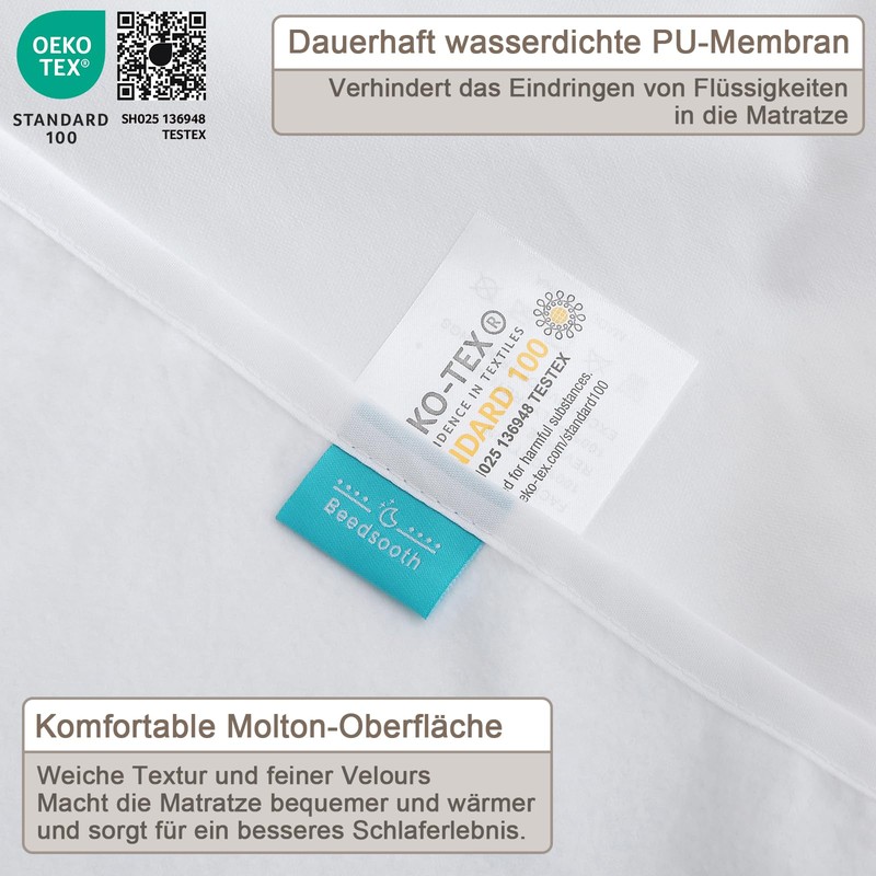 Beedsooth Waterproof Mattress Protector 120 x 200 cm, Breathable Molleton