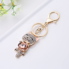 Cute Lucky Cat Keychain Bling Crystal Rhinestone Metal Key Ring Kawaii Animal Keychains Shining Charm for Car Key Purse Bag