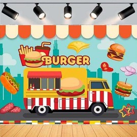 Fast Food Hamburger Photography Backdrop Truck Burger Birthday Diner Party Photo Backdrop Hamburger Truck Backdrop Dessert Shop Fast Food Hot Dog Pizza Burger Photography Backgrounds,7x5ft