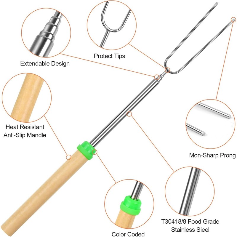 5 Pcs Smores Kit, Marshmallow Toasting Forks Kit Extendable Fork