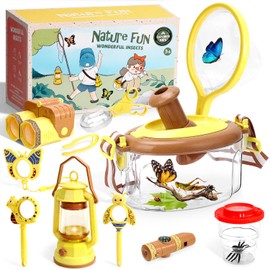 Bug Catcher Kit for Kids, Sturdy Kid Bug Catching Kit, Butterfly Net, Binoculars, Bug Collector, Oil Lamp, Magnifying Glass Outdoor Nature Explorer Kit for Kids Toys Gift Age 3 4 5 6 7 8 9 (11Pcs)
