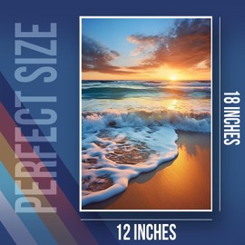 Póster de la playa del océano Sunset – Hermoso póster de paisaje dramático rocoso para oficina, hogar, recámara, 12 x 18 pulgadas, póster sin marco, póster premium en papel brillante de 100 libras, impreso en los Estados Unidos FHJP0655