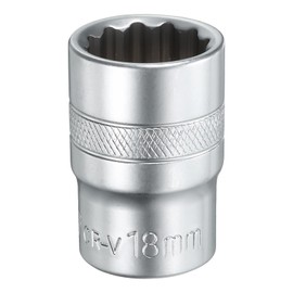 HARFINGTON 1/2" Drive by 18mm 12-Point Shallow Socket 38mm Length Metric Spline Socket