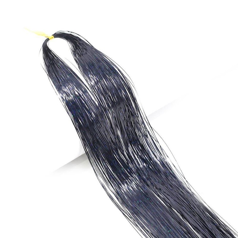 Sparkly 3D Hair Tinsel Glitter Synthetic Heat Resistant Extensions (Black)