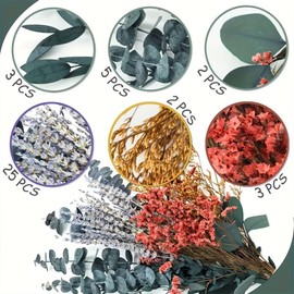 40 Pcs Mixed Real Dried Eucalyptus Stems, 100% Natural Preserved Eucalyptus Leaves with Lavender, Greenery for Hanging Shower, Decor